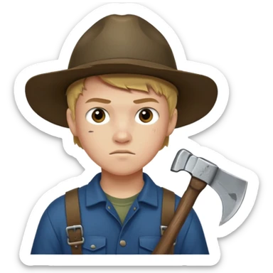 13 y/o Brian robeson at the beginning of Hatchet
determined, has hatchet, self-reliant, observant survivalist sticker