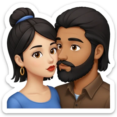 Brown man with brown eyes and beard and full lips and black hair kissing fair girl shorter than him and mid length hair and blackish brown eyes  sticker