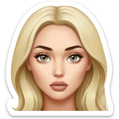 A young blonde Megan fox with nude lipstick on and grey eyes sticker