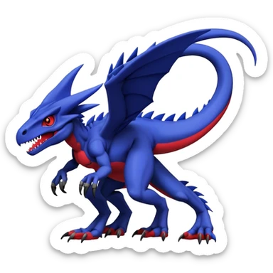  Cool Edgy deep blue Digimon-Fakemon-Guilmon-Genesect-Velociraptor-Dragon with red belly full body sticker