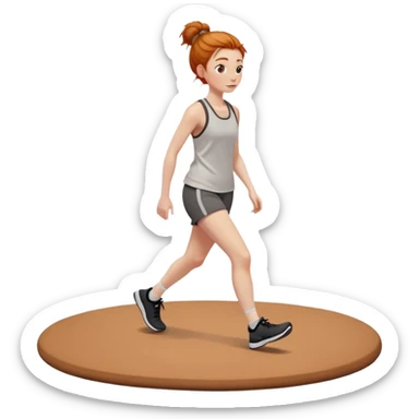 Ginger girl messy bun walking on walking pad brown gym outfit sticker