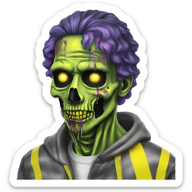 .Zombie_ Vaporwave black holographic oilslick zombie unicorn smoking yellow caution tape  sticker