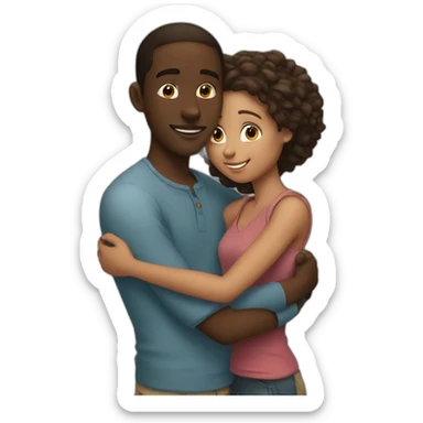 African 28 year old boy hugging a European 25 year old girl sticker