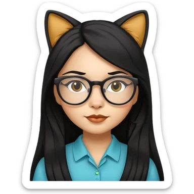 Hispanic woman with long silky hair and glasses dressed as a cat sticker