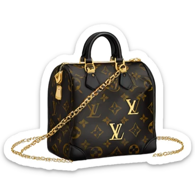 Black Designer Louis Vuitton bag with gold monogram and gold trim sticker