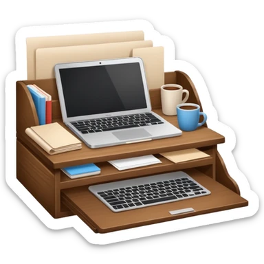 simple emoji of a cozy desk with a paper and a laptop on it sticker