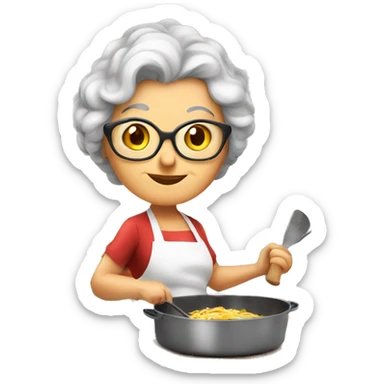 Cute cartoon Italian younger looking grandma cooking in kitchen sticker