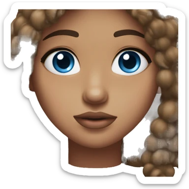 A pretty girl with olive skin, long brown hair, neck choker, blue eyes, pink lips sticker