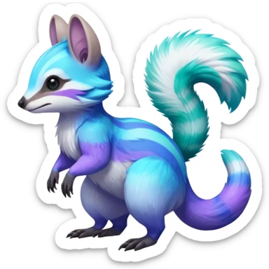 Iridescent Neon Green-Cyan-Blue-Purple-gradients Minccino-Numbat-Sergal-fusion-hybrid-animal-creature, full body sticker