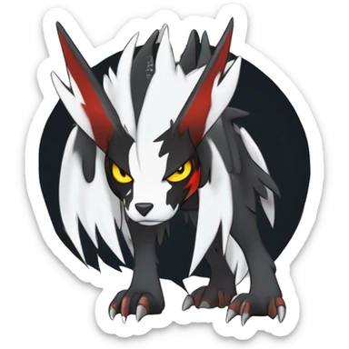 Cool Edgy Absol-Houndoom-Luxray Fakémon Digimon with Red and white Edgy markings, full body, outlined sticker