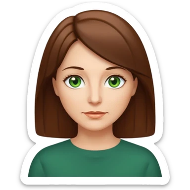 middle age woman with green eyes and shoulder length straight brown hair sticker