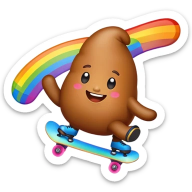 Poop emoji skating in a rainbow  sticker