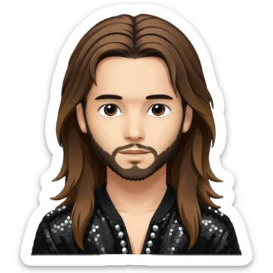 Tom Kaulitz with long brown hair, black sequin outfit  sticker