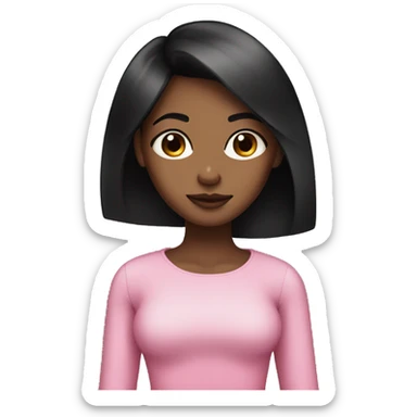 Brown skin girl with straight black hair with pink lips sticker