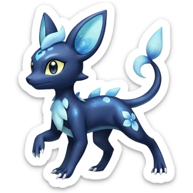 Shiny icy iridescent Pastel Nebulae Salandit-Meowstic-Umbreon-Fakémon-hybrid-creature (full body)  sticker