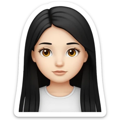make a girl emoji with straight long black hair and blonde highlights and brown eyes with pretty eyelashes wearing a white top sticker