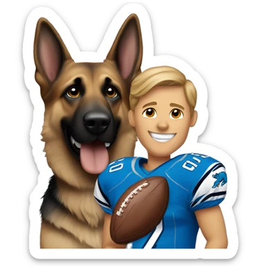 German shepherd with a detroit lions football player sticker