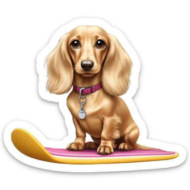 Long haired miniature dachshund cream on Kneeboard  sticker