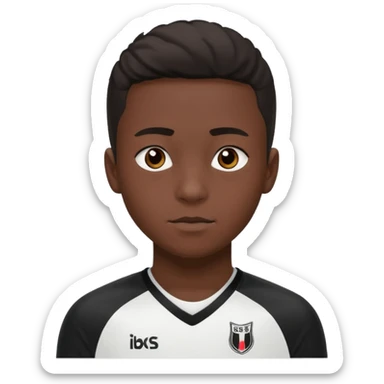 A dark-skinned boy, aged 15 and 16, is wearing a Besiktas jersey, black and white. sticker