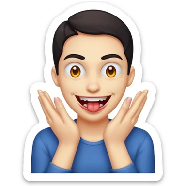 evil grin rubbing hands together with tongue out  sticker