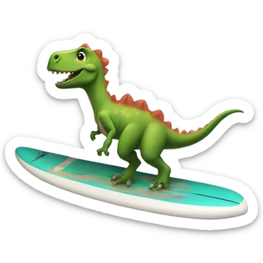 A dinosaur on a surfboard wearing a tutu sticker