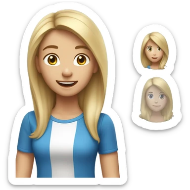 23 year old girl who is tall with brunette hair and blonde highlights. wearing a blue shirt and appears excited sticker