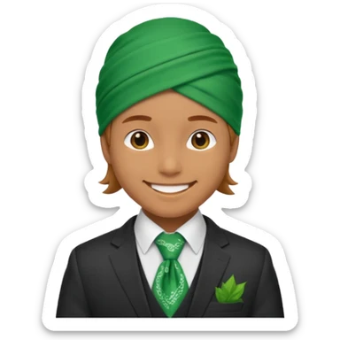 Character wearing green bandana and a suit sticker