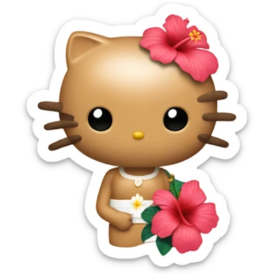 tan hello kitty with hibiscus flower sticker