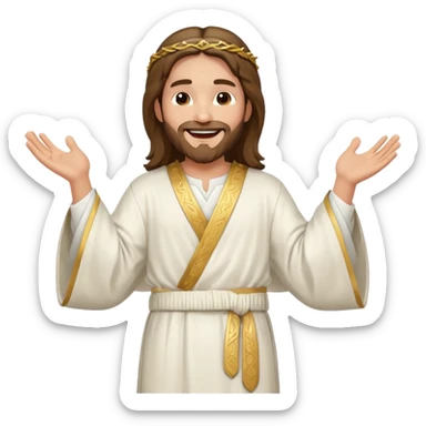 my workmate accidentally misspelled "Jesus christ" as "Jesbus christ", make an emoji of jesus with his hands on his hips, making a face as if he's laughing at how silly someone is sticker