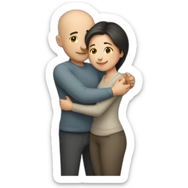 Intimate hug bald man short dark hair woman sticker