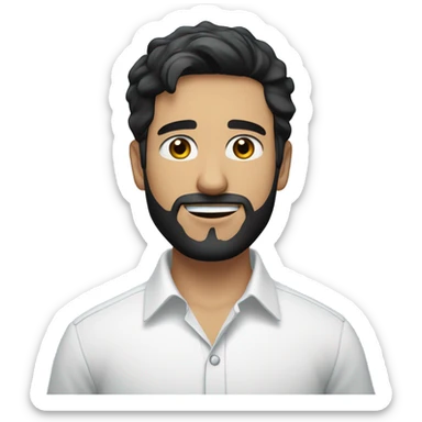 White Young male with black hair and small beard on the chin only, small eyes, with white professional shirt.  Handsome. One picture only with blue background splashinge sticker