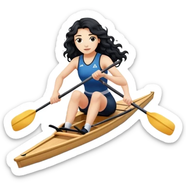 girl with long black wavy hair rowing in Olympic rowing sport, with single oar sticker