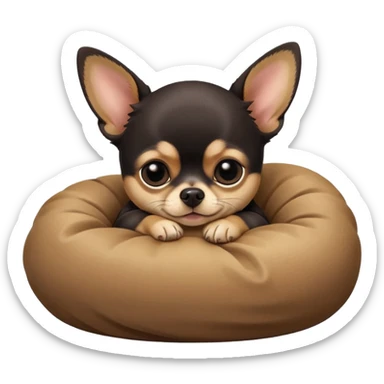 A high-resolution photo-realistic digital illustration of a cute black and tan chihuahua with big eyes shut sleeping lazily. sticker