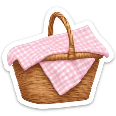 soft baby pink gingham cloth in a cane picnic basket sticker