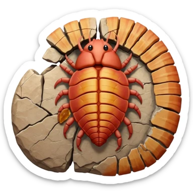 3D render of Trilobite, embedded in a chunk of rough sedimentary rock, cracked stone texture, ancient fossil aesthetic, fossilized in reddish sandstone rock, matte dry finish, Apple emoji style, isolated on white background --v 6.0 sticker
