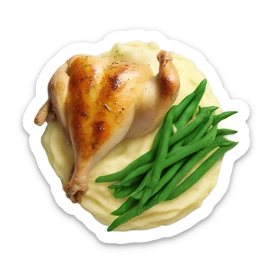 A chicken mashed potatoes and green bean dinner sticker