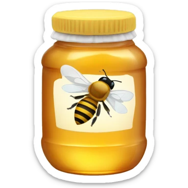 A jar of honey with a plain bottle and a honey bee sticker