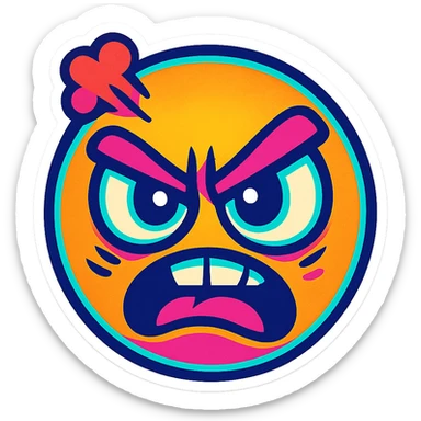 Create a cartoon sticker with an angry expression in the style of Flux Pro, with a transparent background. The style should reflect the vibrant and pop colors typical of Flux Pro style. sticker