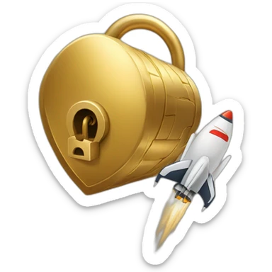 golden lock with rocket boosters coming out of the bottom sticker