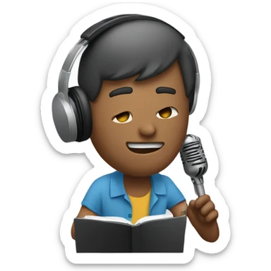 A guy with headphones, mic, and pc doing a song  sticker
