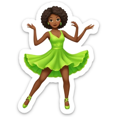 Black woman dancing and wearing a Green fluorescent dress sticker