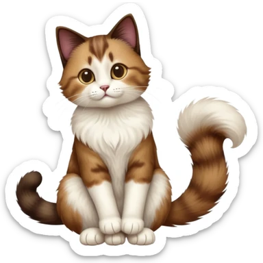 cinematic-[showshoe cat]-realistic-full-body-sitting-emoji,-tail-curled-playfully-around-its-paws,-head-tilted-dramatically,-fluffy-[brown]-fur,-simplified-yet-realistic-focused-features,-highly-detailed,-glowing-with-an-almost-sarcastic-glow sticker