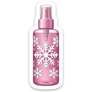 cynderical shaped pink body mist bottle with white snowflakes sticker