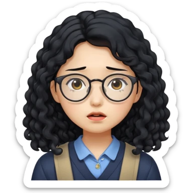  Korean female college student with a worried face , long curly hair  sticker
