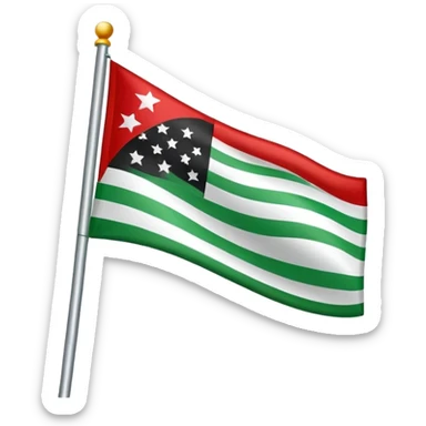 A flag that has a green top and white background and Three red stars ant the middle and black on the bottom sticker