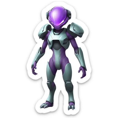 A Reptile-Raptor-Genesect-Mewtwo-Fakémon, with a futuristic visor-helmet, wearing a techwear-suit, Full Body sticker