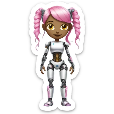 cyborg girl, pink hair, robot body, gynoid, twintails, cyberpunk sticker