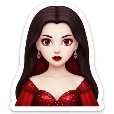 Bride of Dracula with long dark brown hair, red sequin outfit sticker