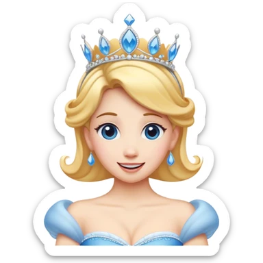 Cinematic Playful Cinderella Portrait Emoji, Blushing with excitement, hands clasped near her heart, eyes wide with anticipation, her tiara slightly askew from an unexpected twirl, a radiant princess caught in a moment of joy, utterly captivating! sticker