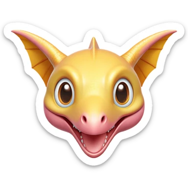 Cinematic Cute Pterodactyl Portrait Emoji, Head tilted playfully with a charming smile, featuring a diminutive, agile form with delicately curved wings and wide, sparkling eyes full of endearing wonder, Simplified yet irresistibly adorable features, highly detailed, glowing with a warm, inviting pastel glow, high shine, affectionate and lively, stylized with a touch of whimsical prehistoric charm, soft glowing outline, capturing the essence of a mischievous yet lovable Pterodactyl that seems as if it could flutter out of the screen into your arms! sticker